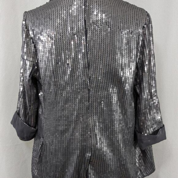 CHARLOTTE RUSSE! SILVER SQUARE SEQUIN ON GRAY SHEER, CHIFFON JACKET! SZ S - Picture 8 of 9